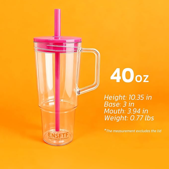 40oz Insulated Blue Tumbler with Handle and Lid & Straw, Reusable Travel Mug for Clod and Hot Drinks, Double-Wall Plastic Water Bottle,Crystal-Clear,Car Cup Holder Fit, Leakproof,BPA-Free