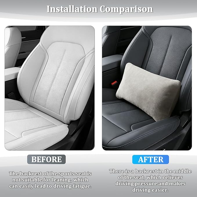 Car Lumbar Support Pillow, Suede Leather Vehicle Driving Seat Lumbar Support Pillow for Lower Back Pain Relief, Automotive Interior Back Cushion Pad, Universal for SUV Sedan Truck (Beige)