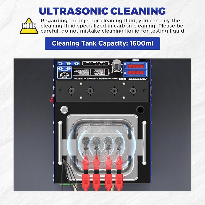 MR CARTOOL V209 GDI Fuel Injector Cleaner Machine, 110V 4-Cylinders Heated Ultrasonic Injector Cleaner Kit with 10 Functions, Gasoline Fuel Injector Tester for Car Motorcycle EFI/FSI Injectors