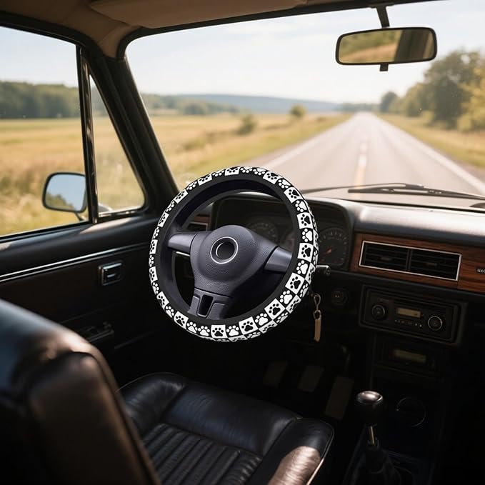 Steering Wheel Cover Accessories Neoprene Cover, Breathable Non-Slip Easy to Install Suitable for Women Men, 14.5-15.5 Inch for Car SUV Van Truck Universal - Grid Claw Print