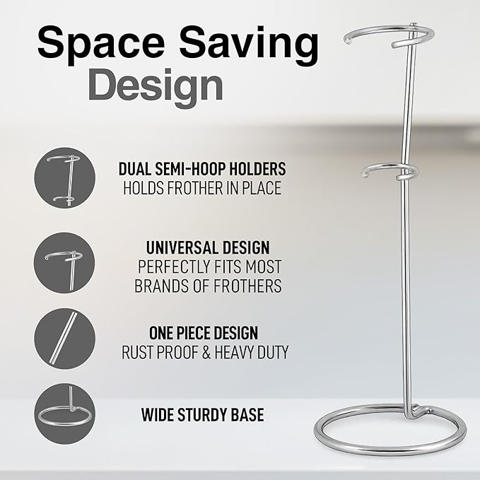 Zulay Kitchen Original Frother Stand - Sturdy, Stainless Steel Stand Holds Multiple Types of Coffee Frothers - Heavy Duty Stand Ideal For Handheld Frothers - Silver