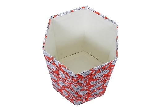 3.3 Gallon Cotton Hand Block Printed Paper Waste Basket |Small Decorative Trash Can for Housewarming Gifts in Living Room, Bedroom, Bathroom | Eco-Friendly, Plastic-Free (1, ORE. White FLOWAR)