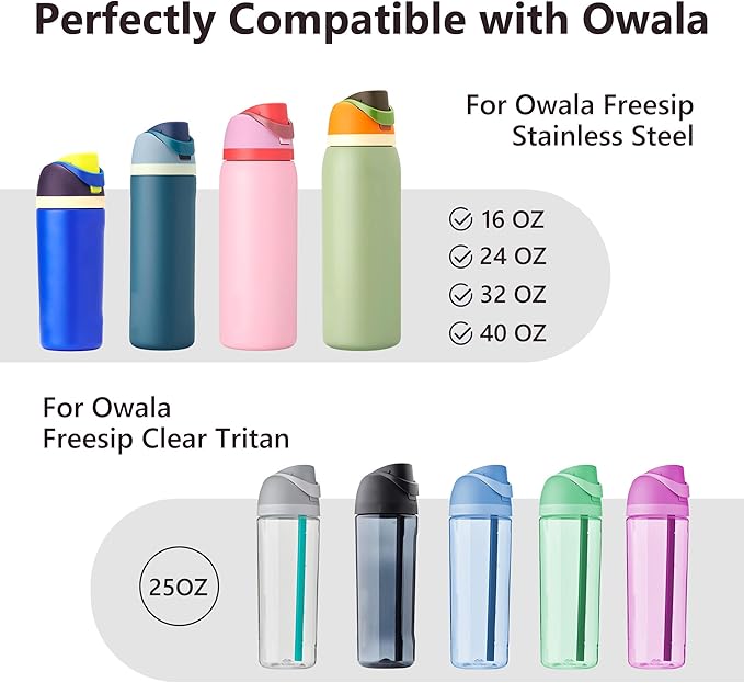 2 IN 1 Replacement Lid for Owala Freesip, Compatible with Owala Cup 16oz 24oz 32oz 40oz, One Button Water Bottle Top Lid Replacement Accessory and Straws, Leakproof, BPA-Free, Ash Black