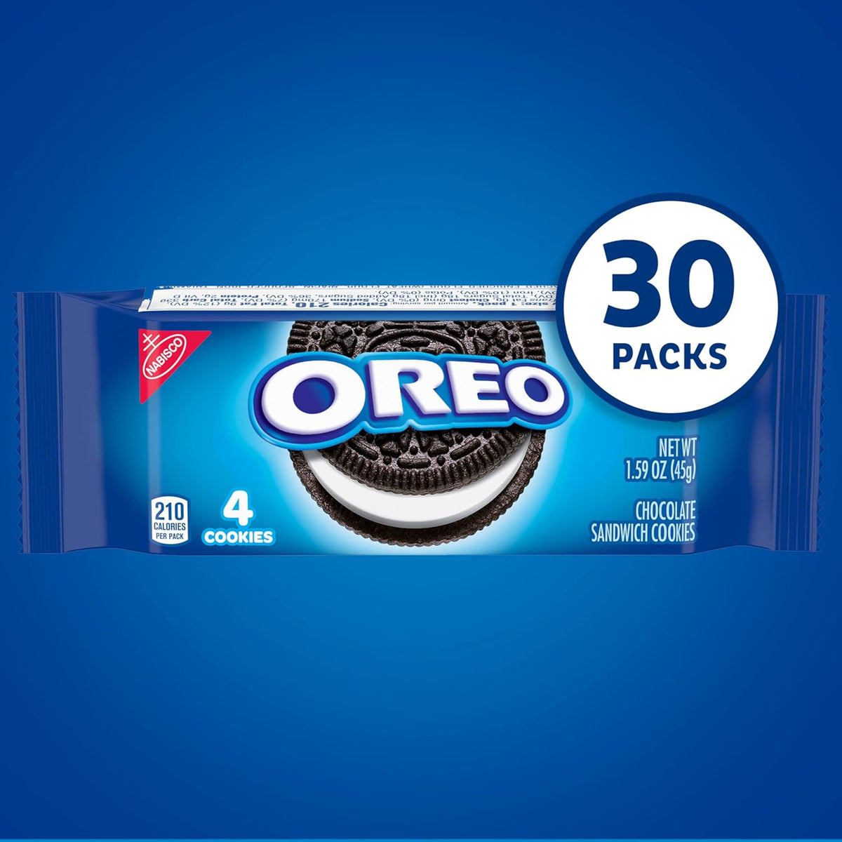 oreo chocolate sandwich cookies, 30 pack, 4 cookies per pack, kosher, snack size
