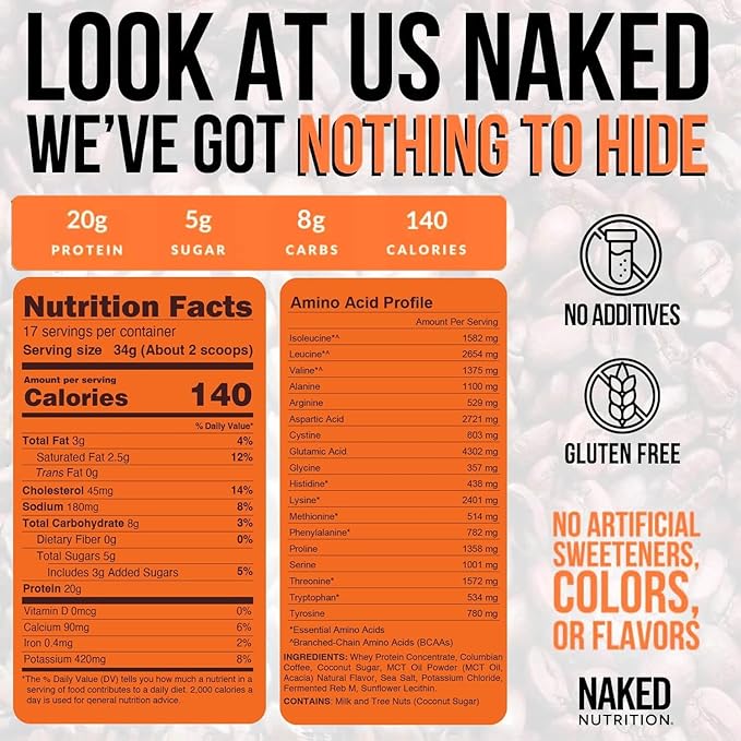 NAKED Hazelnut Latte Protein Coffee - Premium Colombian Iced Coffee Protein Shake Drink, Delicious Keto Friendly and Gluten Free, 17 Servings