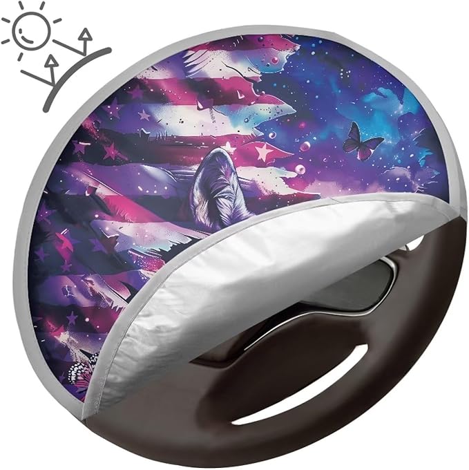 Steering Wheel Sun Shade Cover for SUV Car Truck Van Universal Steering Wheel UV Rays Sun Visor Protector Decorative Accessories, American Flag Galaxy Wolf Butterfly Pattern
