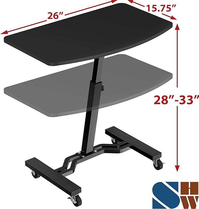 SHW Mobile Height Adjustable Laptop Rolling Cart with Height Adjustment from 28" to 33", Black