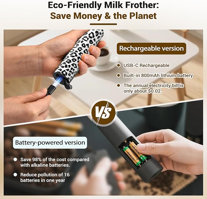 Milk Frother Handheld Rechargeable - 2-Speed Electric Whisk with 5 Detachable Heads (Frother/Mixer/Whisk) for Coffee, Latte, Cappuccino & Matcha, Drink Mixer (Flower 17)