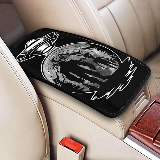 UFO Alien and Bigfoot Moon Car Armrest Pads Auto Seat Handrail Box Decoration Cushion Fit for Most Vehicles Accessories, Universal Car Center Console Cover Pad Protector Funny Design
