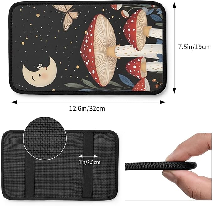 Universal Car Center Console Cushion Pad, Butterfly Red Mushroom Soft Waterproof Car Center Console Cover Auto Armrest Seat Box Cover Protector for Most Vehicle SUV Truck Car