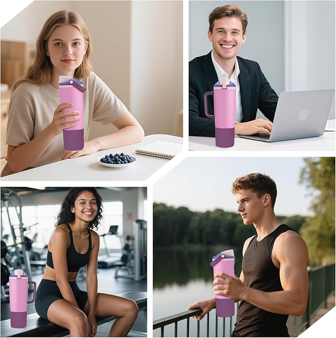 Silicone Higher Boot Compatible with Owala 30oz & 40oz FreeSip Sway Bottles & Tumblers, Large Protection Anti-slip Bottom Cover Sleeve for Freesip Sway Tumbler and Bottle (Pretty in Purple B)