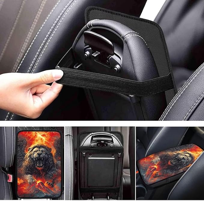 Lion Print Car Center Console Armrest Cover Dust-Proof Decorative Armrest Box Protector Cushion Pad for Most Vehicles, Universal Fits