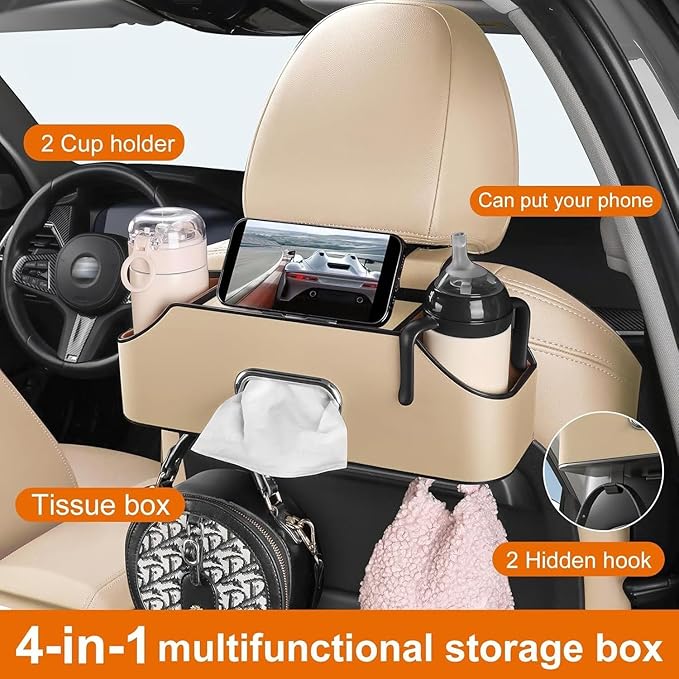 3-In-1 Car Backseat Organizer, 2026 New Multifunctional Car Seat Back Storage Box with Hooks and Phone Holder, Car Cup Holder Organizer for Hold Phone, Snacks, Drinks, Handbag (Blue)