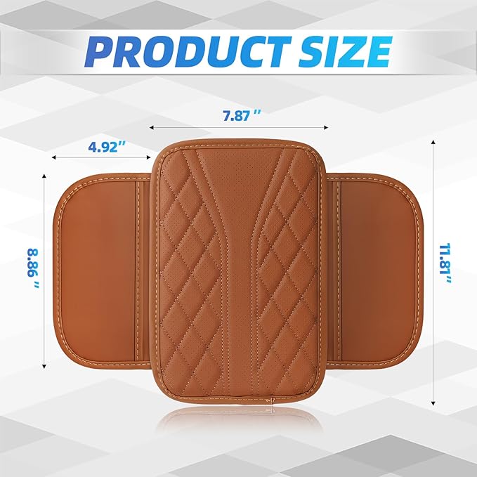 Car Center Console Cover, 11.8"×6.7" Leather Armrest Cover for Cars, Multifunctional Auto Armrest Cushion Pad with Storage Pocket, Universal Arm Rest Protector Car Accessories (Brown)