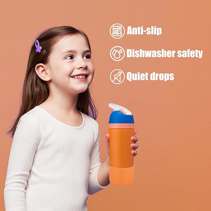 Mity rain 2PCS Protective Boot Compatible with Owala Kids Water Bottle 16 oz &14 oz, Silicone Boot Accessories for Owala Kids FreeSip 16oz & Flip 14oz (Orange)