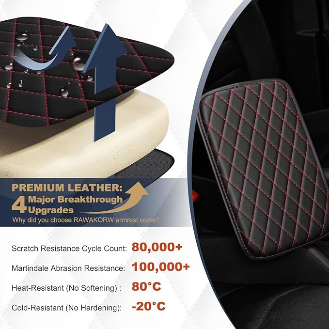 YORKNEIC Center Console Cover Fit for Lincoln Aviator Armrest Cover for Car with 2 Side Pockets Faux Leather Middle Console Cover (Black&Redline)