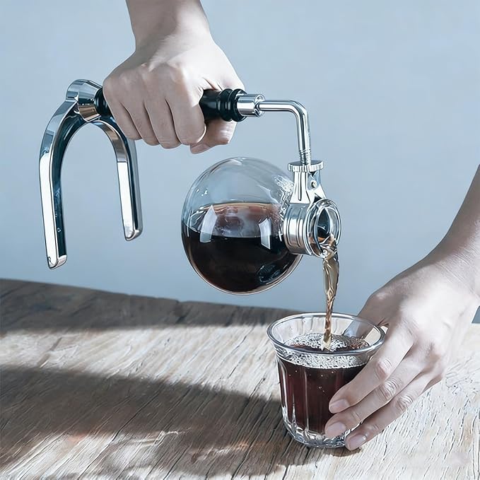 Borosilicate Glass Siphon Coffee Maker - Japanese Style Vacuum Syphon Brewer with Alcohol Burner & Adjustable Buffer Clamp, High-Temp Resilient Tabletop Coffee Pot for Aficionados 5-Cup (600ml)