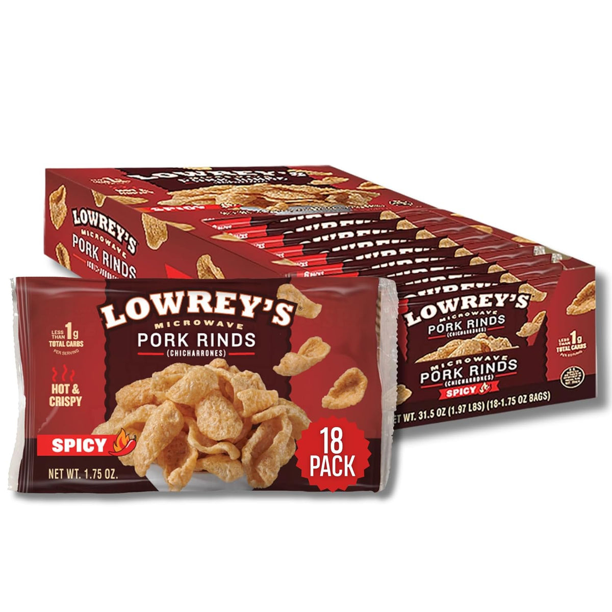 Lowrey's Bacon Curls Microwave Pork Rinds (Chicharrones), Original, 1.75 Ounce (Pack of 6)