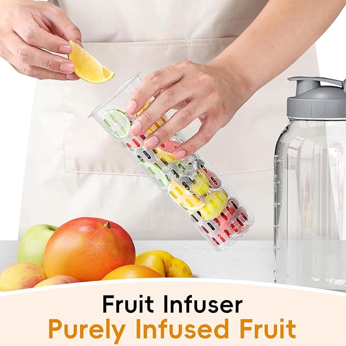 64 oz Fruit Water Infuser Pitcher, Heavy Duty Wide Mouth Glass Pitcher with Lid and Pour Spout, Tea Jug Airtight Seal for Freshness and Convenience, Great for Cold Beverages, Breast Milk