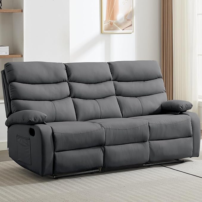 3 Seater Recliner Sofa Set, Anti-Scratch Reclining Loveseat Sofa & Couch for Living Room, RV, Home Theater Apartment(Grey, 3 Seater Sofa)