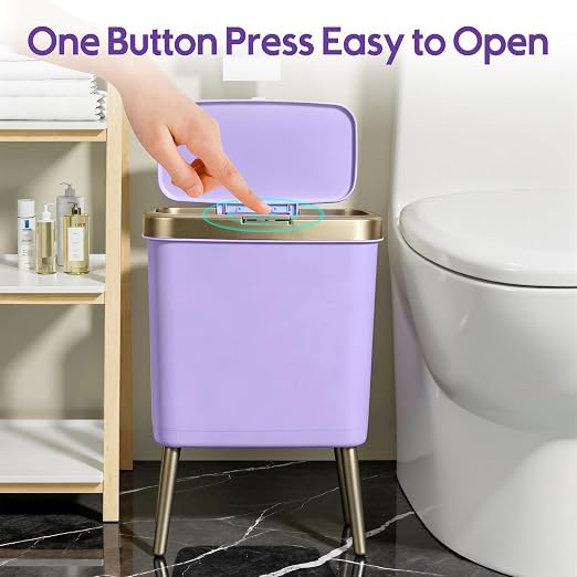 Procade 4 Gallon Bathroom Trash Can with Lid, Small Purple Garbage can with Pop-Up Lid and Legs, Tall Plastic Dog Proof Trash Bin,Narrow Waste Basket for Bedroom,Toilet, Office, rv, Living Room