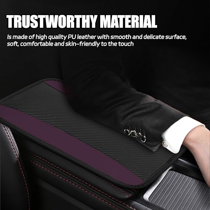 Hovom Car Center Console Cover, 12.72"×7.15" Leather Armrest Cover for Cars, Stylish Auto Armrest Cushion Pad, Anti-Scratch Vehicle Arm Rest Protector, Universal Interior Car Accessories (Purple)