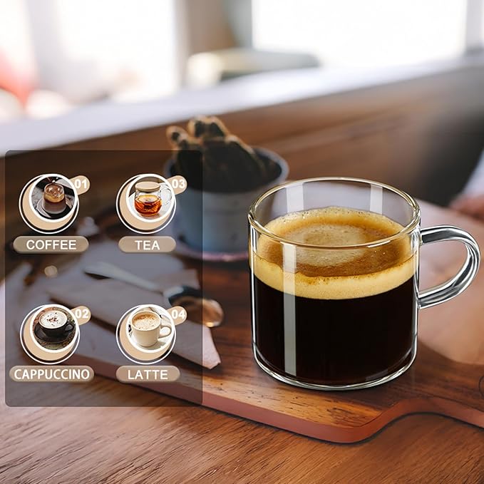 PARACITY Espresso Cups Set of 2, Espresso Shot Glass 4.3 OZ, Glass Expresso Shots Cup Small Coffee Cup with Handle, Espresso Accessories