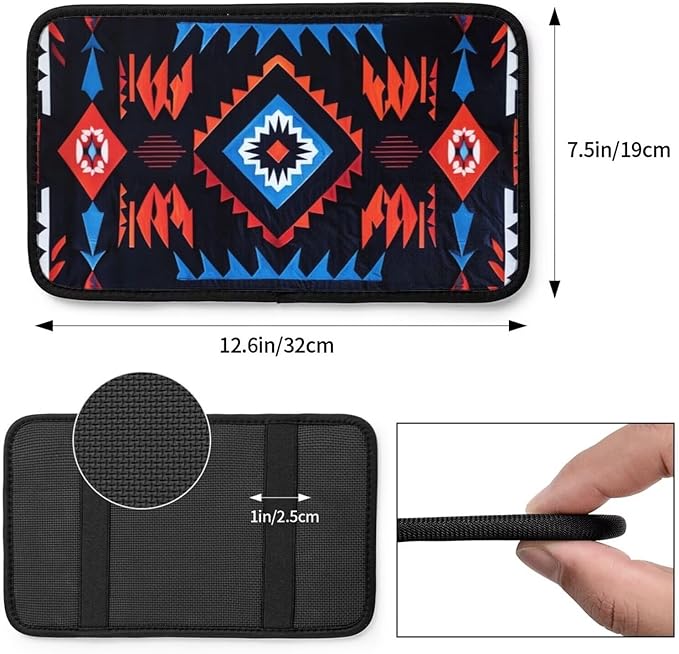 Center Console Cover for Car SUV Truck Van Sedans Western Abstract Armrest Cover Geometry Ethnic Arm Rest Covering Navajo Southwest Console Cushion Pad