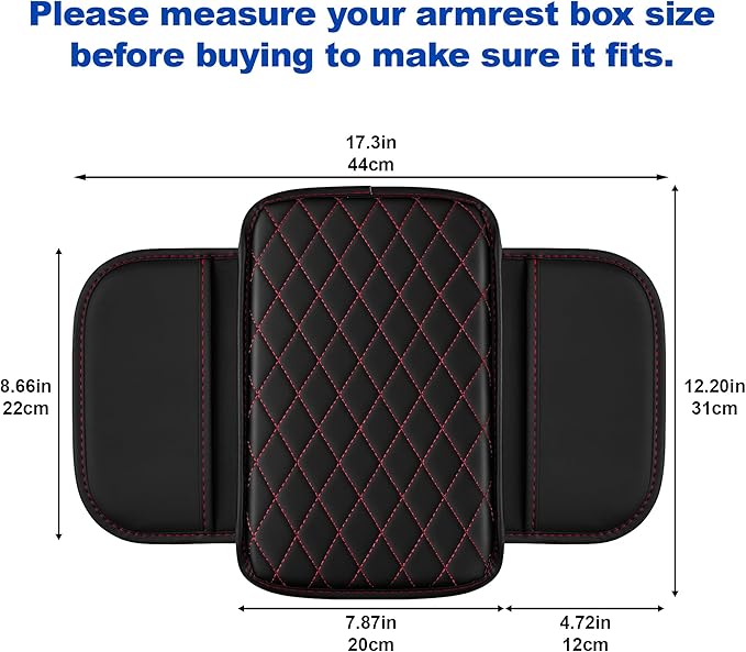 Center Console Cover for Canyon: Armrest Cover for Car with 2 Storage Bags - Scratch & Wear Resistant & Waterproof Leather Console Cover,Anti-Scratch Auto Armrest Pad Accessory （Black&Red