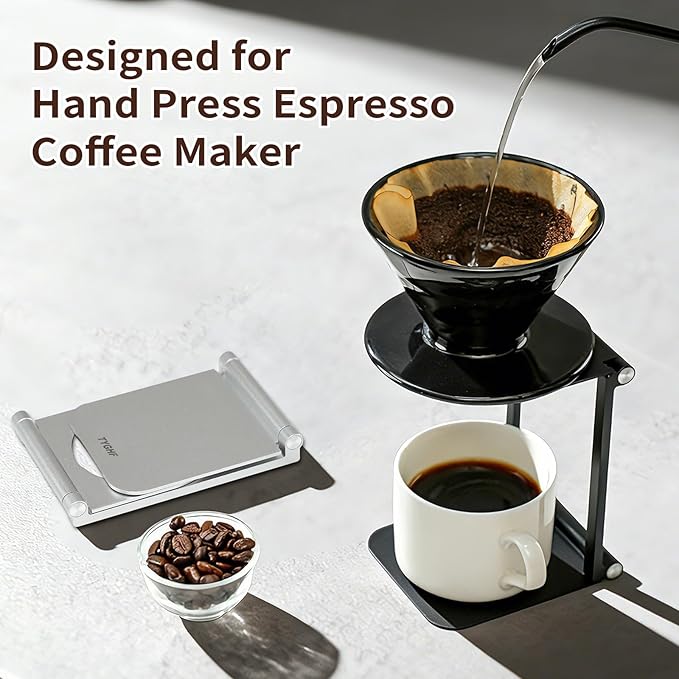 Pour Over Coffee Maker Stand,Foldable Portable Electric Espresso Machine Stand,Holder for Coffee Grinder,Universal Dripper,V60 Dripper,Travel Coffee Maker, Press Round&Black
