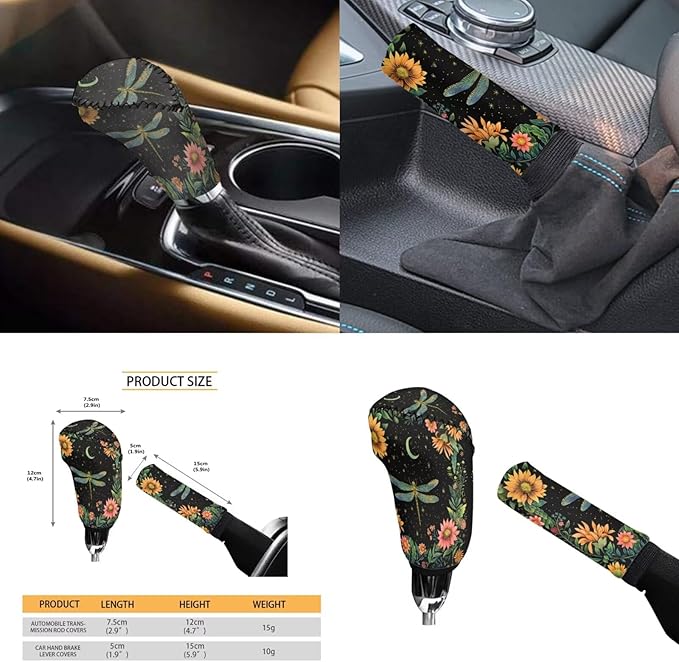 Dragonfly Print 6 Pcs car Steering Wheel Cover Handbrake Gear Cover Cup Coaster Armrest Cover Cars Interior Decor Protector Fit for SUV Truck Sedan