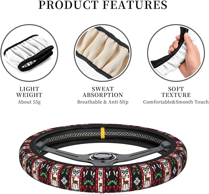 Neoprene Steering Wheel Cover Moose Holiday Pattern Car Steering Wheel Cover Universal Fit for Most Cars