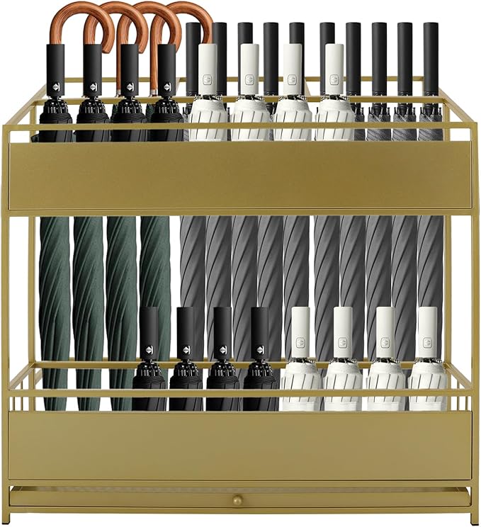Umbrella Storage Rack, Umbrella Display Stand Rack Metal Umbrella Holder Stand, Commercial Umbrella Organizer Umbrella Storage Stand Umbrella Container for Entryway Home Office Patio (Gold)