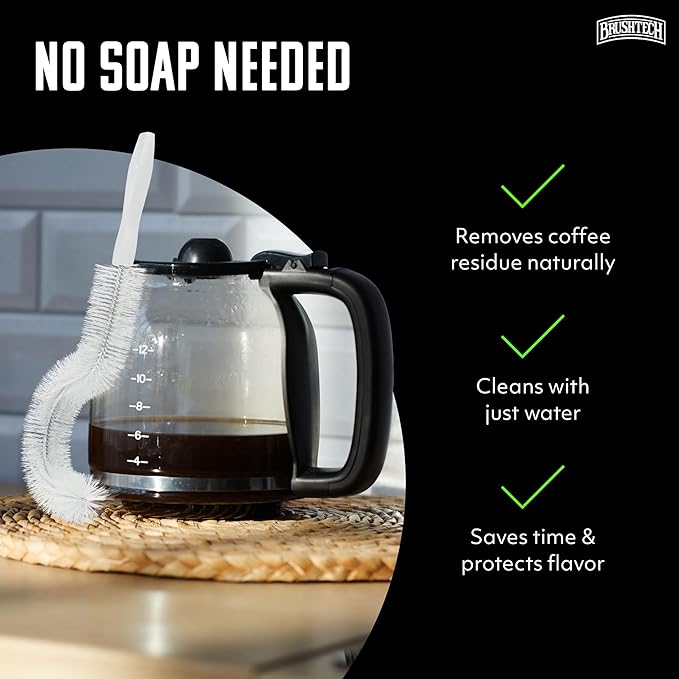 Brushtech Coffee Pot Cleaning Brush - Curved Design for Deep Clean Coffee Pot Care with Soft Bristles, Comfortable Handle, No-Soap Scrubbing Action – Made in The USA