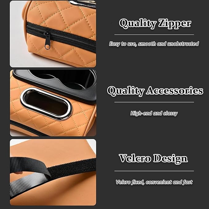 Car Center Console Cover for Hyundai Tucson 2021-2024, Leather Armrest Cushion Protector Pad with Tissue Box Holder Storage Pockets Cup Holder Phone Slot, E/Beige