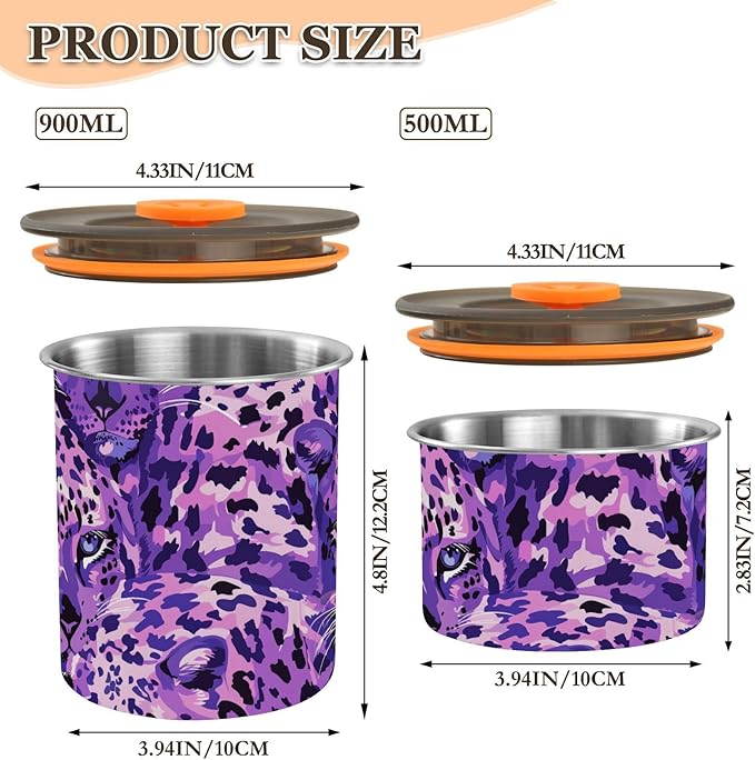 ALAZA Purple Leopard Print Kitten Cats Airtight Coffee Bean Canister Customed 900ml Food Storage Containers with Lids For Gournd, Tea, Sugar, Flour, Rice, Cereal, Candy Cookie Jar