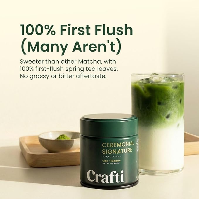 Crafti Signature Ceremonial Grade Matcha Powder | 100% First Harvest | Unsweetened Authentic Japanese Matcha Green Tea Powder from Uji, Kyoto (30g / 1.06oz)