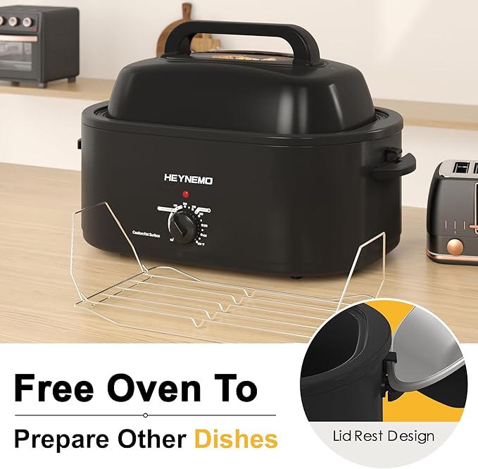 22 Quart Electric Roaster Oven with Visible & Self-Basting Lid, Large Turkey Roaster with Defrost Warm Function, Adjustable Temperature, Removable Pan Rack, Stainless Steel