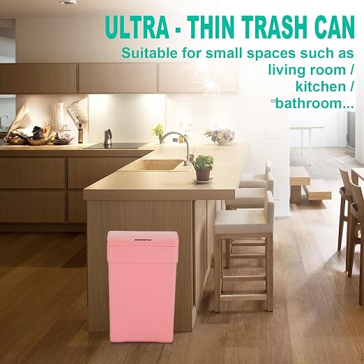 BestOffice 13 Gallon Trash Can Automatic Kitchen Trash Can Touch Free High-Capacity Garbage Can with Lid for Bedroom Bathroom Home Office 50 Liter (Black, 1) (3, Pink)