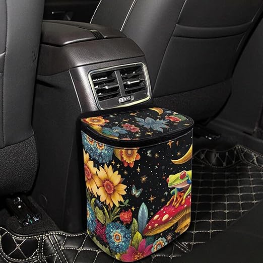Frog Car Trash Can with Lid Garbage Bag Dustbin Container Mushroom Waste Basket Storage Pocket Hanging Large Capacity Vehicle Trash Bin