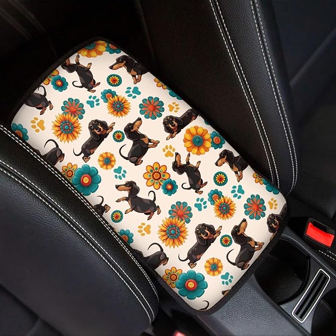 Cute Puppy Car Center Console Cushion Pad Protect from Pet Claws Center Console Cover Easy to Install Armrest Cover Protec Universal Fit for Auto Truck Van SUV