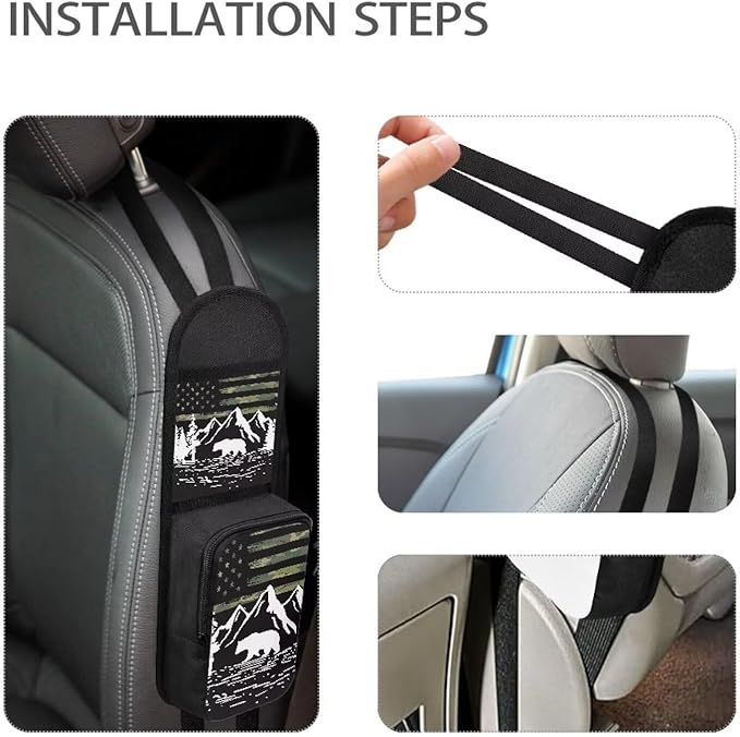 Car Seat Side Organizer for American Flag Mountain Print Auto Seat Storage Hanging Bag,2 Stuff Holder with Mesh Net Pocket,Hold Phones Wallet Glasses Drink