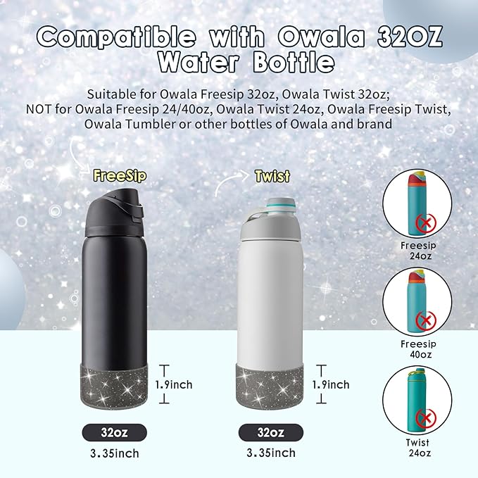 Protective Glitter Silicone Boot Compatible with Owala 24oz 32oz 40oz, Bling Cup Sleeve Bottom Bumper Cover Compatible with Owala FreeSip, Twist, or Flip Stainless Steel Water Bottles