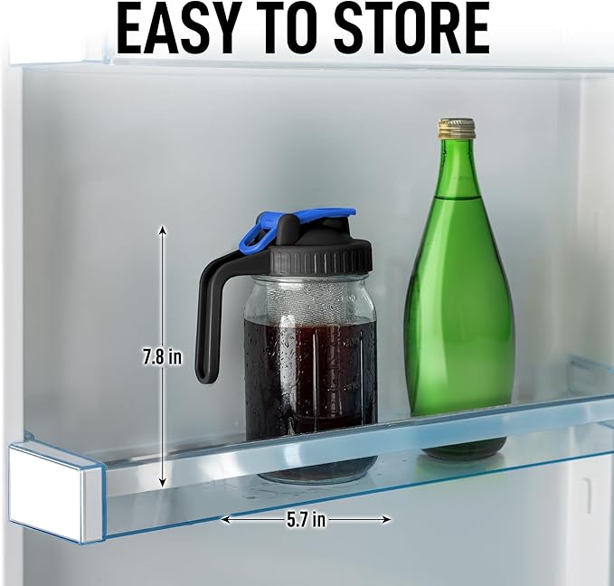 Zulay Premium Cold Brew Coffee Maker - 32oz Mason Jar With Leak-Proof Lid & Extra-Thick Glass - Fine-Mesh Stainless Steel Filter For Smooth Cold Brew & Iced Tea - Blue