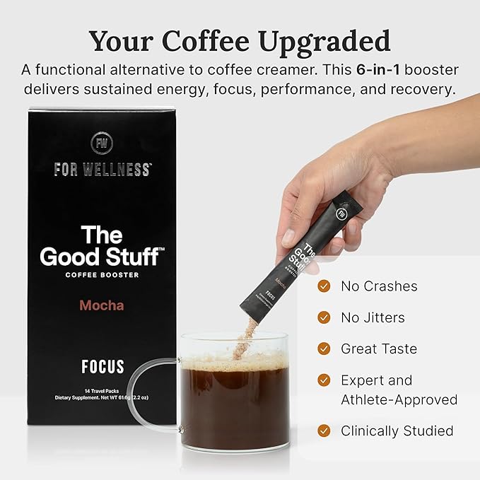 For Wellness The Good Stuff Focus | Healthy Mocha Coffee Creamer Powder with Collagen, MCT Oil & L-Theanine | Keto Non-Dairy Coffee Booster for Focus & Energy | 14 Servings
