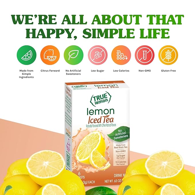 LEMON ICED TEA MIX by TRUE LEMON | Instant Powdered Drink Packets That Quench YOUR Thirst, Mouth Watering True Citrus LEMON (ICED TEA), 6 Count (Pack of 4)