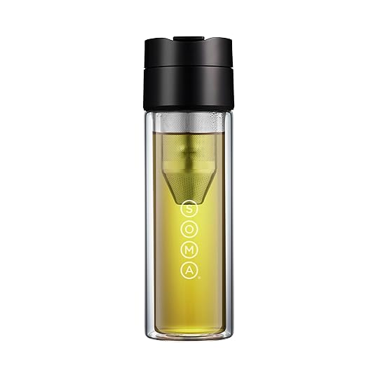 SOMA Double Wall Glass Tea and Coffee Cold Brew Bottle, Black, 12oz (SM18501K)