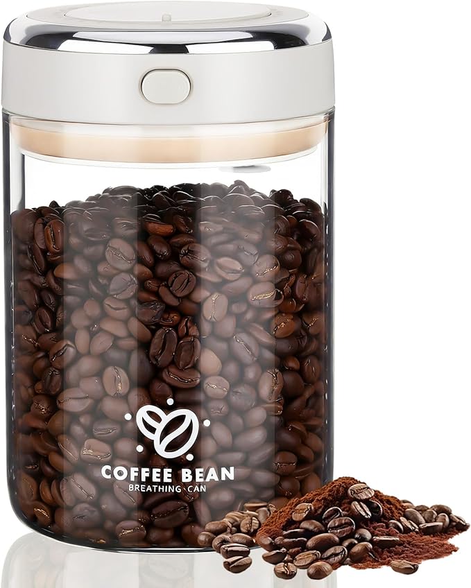 37oz Airtight Glass Coffee Canister with One-way CO2 Valve, Borosilicate Vacuum Coffee Bean Storage Canister with Date Tracker, Wide-Mouth Storage Container for Home,Kitchen,Coffee Bar