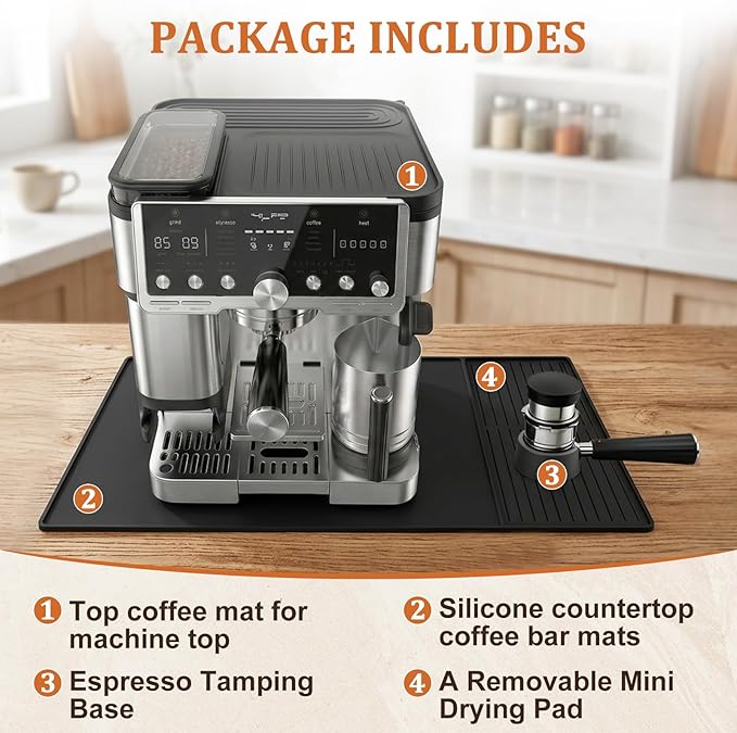 Silicone Top Mat Set & Tamper Base for Ninja ES601/ES701, Luxe Cafe Pro Accessories, 3-in-1 Non-Slip Drip Tray with Removable Pad，Complete Espresso Station Set for Ninja luxe cafe accessories