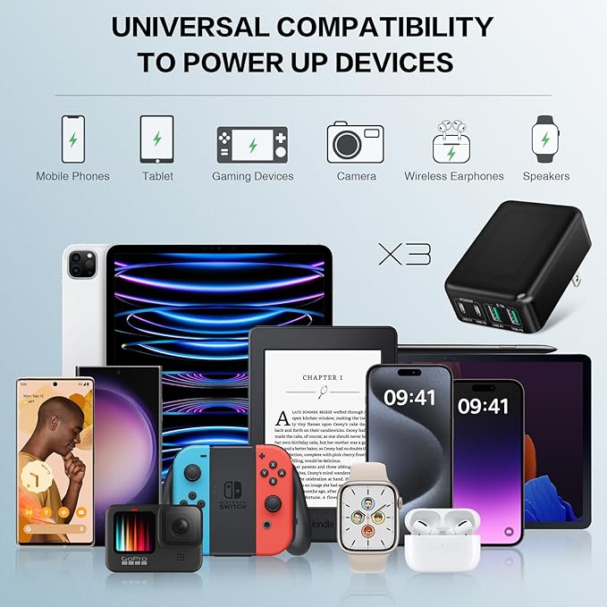 3-Pack USB C Fast Charger Block 40W 4-Port Flat USB C Wall Charger + 3-Pack 38W Dual Port PD + QC 3.0 USB C Car Charger